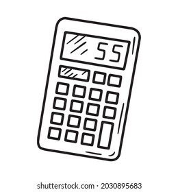 Linear vector icon of the school calculator in doodle sketch style