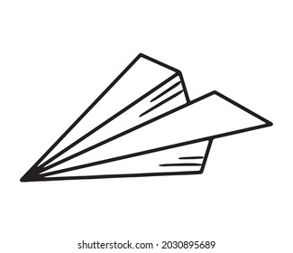 Linear vector icon of a school paper airplane in doodle sketch style