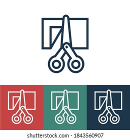 Linear vector icon with scissors cutting paper