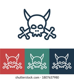 Icono de vector lineal con calavera y espadas