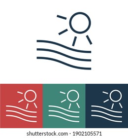 Linear vector icon with sun on beach