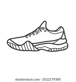 Icono de Vector lineal de zapatillas de tenis. Ilustración simple en blanco y negro en estilo de arte de línea. Ideal para deportes, calzado y diseños relacionados con el tenis.