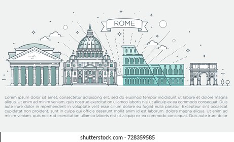 Linear vector icon for Vatican Rome Italy. Tourist attractions of Rome