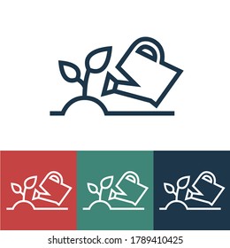 Linear vector icon with watering of seedlings
