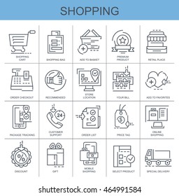 Linear vector icons set. Shopping