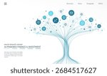 Linear vector illustration, abstract AI powered growth tree with finance, investment and banking icons. Digital technology, Neural network background. Crypto trading, fintech business concept. Vector