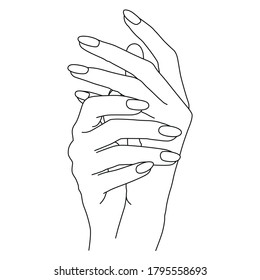 Linear vector illustration with beautiful female hands for a postcard or cover.