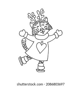 Linear vector illustration of Christmas animal
