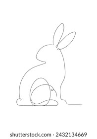 Linear Vector illustration continuous one line drawing of Happy Easter Bunny. Cute rabbit silhouette simple minimalistic style for spring design greeting card and web banner. Editable stroke.