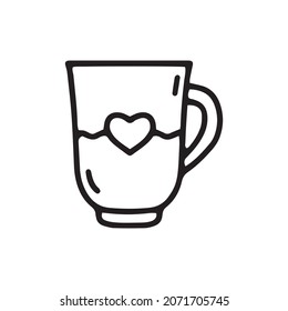 Linear vector illustration of cup with heart in cartoon style