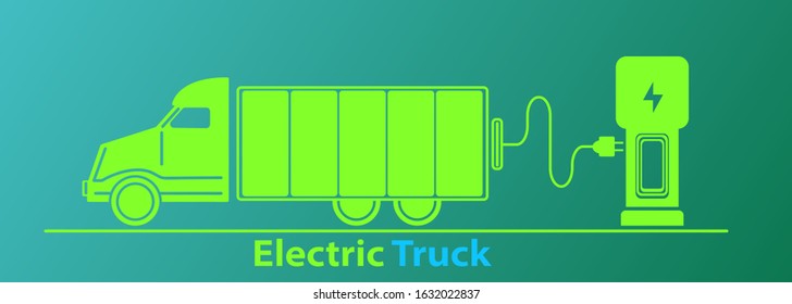 linear vector illustration of an electric truck