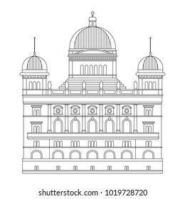 Linear vector illustration Federal Palace icon, Helvetic travel attraction, flat style design element. Lines without expand