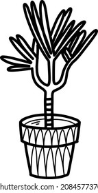 Linear vector illustration of houseplant growing in pot as decoration at home on white background