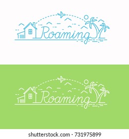 Linear vector illustration of international roaming on the mobile phone.