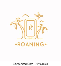Linear vector illustration of international roaming on the mobile phone.