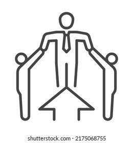 Linear vector illustration of leader mentoring and helping employees to achieve higher position in business