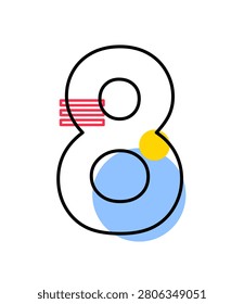 Linear vector illustration of the number eight. Creative typographic numeral design with abstract geometric shapes isolated on a white background.