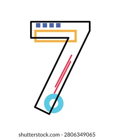 Linear vector illustration of the number seven. Creative typographic numeral design with abstract geometric shapes isolated on a white background.