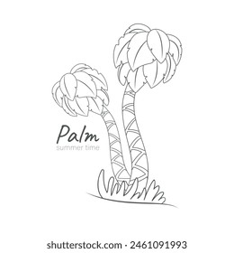 Linear vector illustration with palm tree on white background. Logo. Vacation.