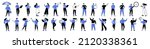 Linear vector illustration set of business people in work process. Men and women thinking about problem solution, showing a plan, pointing, explaining the presentation, searching for strategic data.