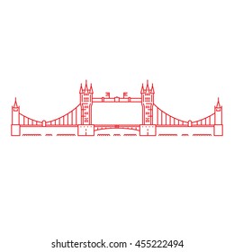 Linear vector illustration of tower bridge in London. London bridge outline icon. London bridge isolated vector.