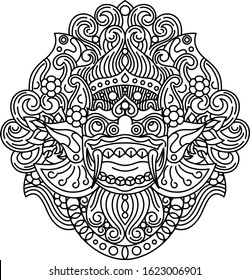 linear vector illustration of a traditional barong mask in indonesia