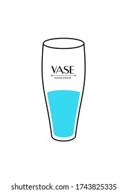 Linear vector illustration with a vase for flowers. Glass vase with water on a white background. Template for cards, posters, fabrics, prints and web.