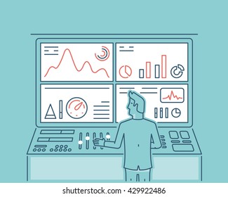 Linear vector illustration of web analytics information and development website statistic - vector illustration
