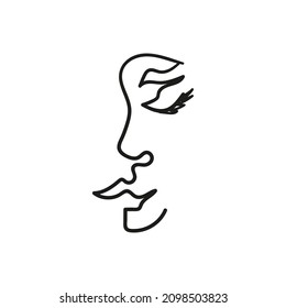 Linear vector illustration of woman face. Continuous line drawing of elegant face