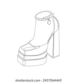 Ilustración vectorial lineal de zapatos de mujer con suelas altas. Iconos de tacones altos de moda. Zapatos de mujer de moda. Ilustración de moda aislada sobre fondo blanco