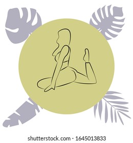 Linear vector illustration of yoga against the background of the tropics