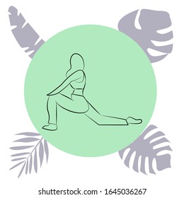 Linear vector illustration of yoga against the background of the tropics
