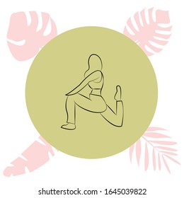 Linear vector illustration of yoga against the background of the tropics