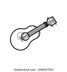 Linear vector image acoustic guitar for camping travel travel sketch printable black and white picture