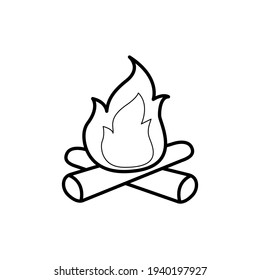 Linear vector image campfire fire campfire sketch printable black and white picture