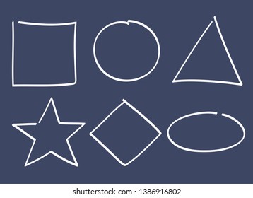 linear vector image on a black background, a set of geometric shapes and signs, the elements of decor and design.