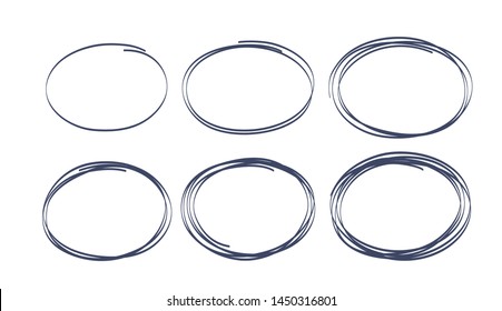 linear vector image on a white background, a set of hand-drawn ovals for design