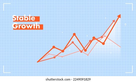Linear vector infographics of stable growth. Modern infographics with arrows. Visual infographic of sustainable growth with zigzag arrows.