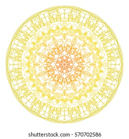 Linear vector mandala yellow on white background