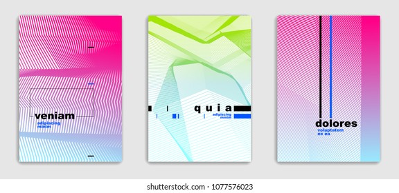 Linear vector minimal trendy brochures set design, cover templates, geometric halftone gradient. For Banners, Placards, Posters, Flyers. Beautiful and special, pattern texture.
