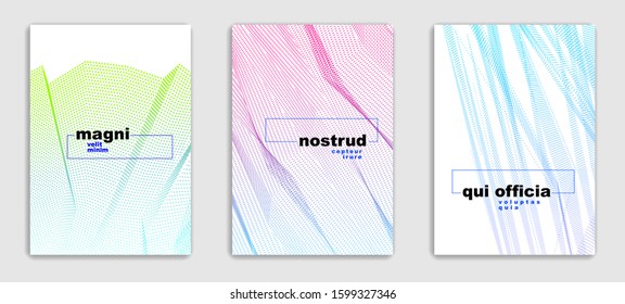 Linear vector minimal trendy brochures set design, cover templates, geometric halftone gradient. For Banners, Placards, Posters, Flyers. Beautiful and special, pattern texture.