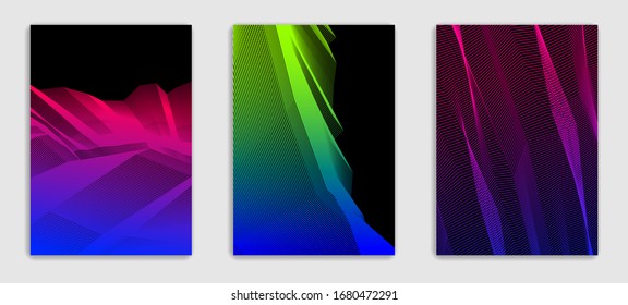 Linear vector minimal trendy brochures set design, cover templates, geometric halftone gradient. For Banners, Placards, Posters, Flyers. Beautiful and special, pattern texture.