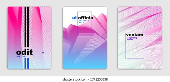 Lineare Vektorgrafik minimale trendige Broschüren Set Design, Cover Templates, geometrischer Halbtonverlauf. Für Banner, Plakate, Poster, Flyer. Schöne und besondere Muster-Textur.