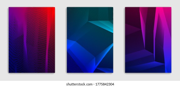 Linear vector minimal trendy brochures set design, cover templates, geometric halftone gradient. For Banners, Placards, Posters, Flyers. Beautiful and special, pattern texture.