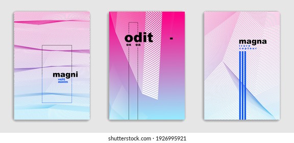 Linear vector minimal trendy brochures set design, cover templates, geometric halftone gradient. For Banners, Placards, Posters, Flyers. Beautiful and special, pattern texture.