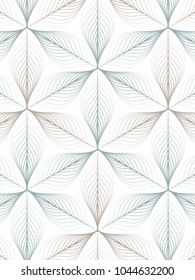 Linear vector pattern repeating abstract leaves or flower or flora in two tone color on hexagon shape. Clean design for fabric, wallpaper, printing etc. user can move a object to swatches panel to 