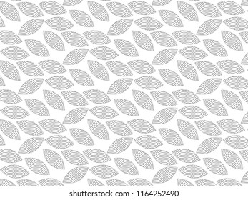 Linear vector pattern, repeating abstract leaves, gray line of leaf or flower