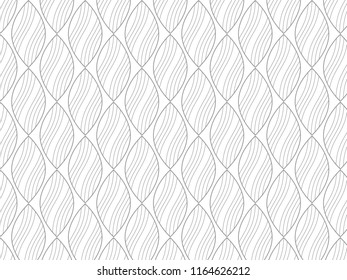 Linear vector pattern, repeating abstract leaves, gray line of leaf or flower, floral.