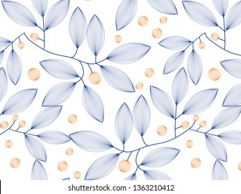 Linear Vector Pattern, Repeating Abstract Geometry Background, Gray Line Of Leaf Or Flower, Floral. Graphic Clean Design For Fabric, Wallpaper Etc. Pattern Is On Swatches Panel.