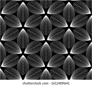 Linear vector pattern repeating abstract a black white linear leafs.EPS10 Illustration. 